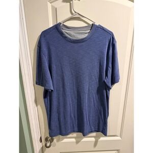 VAN HEUSEN Mens Large Blue Textured Short Sleeve Classic Fit Crew Neck T Shirt